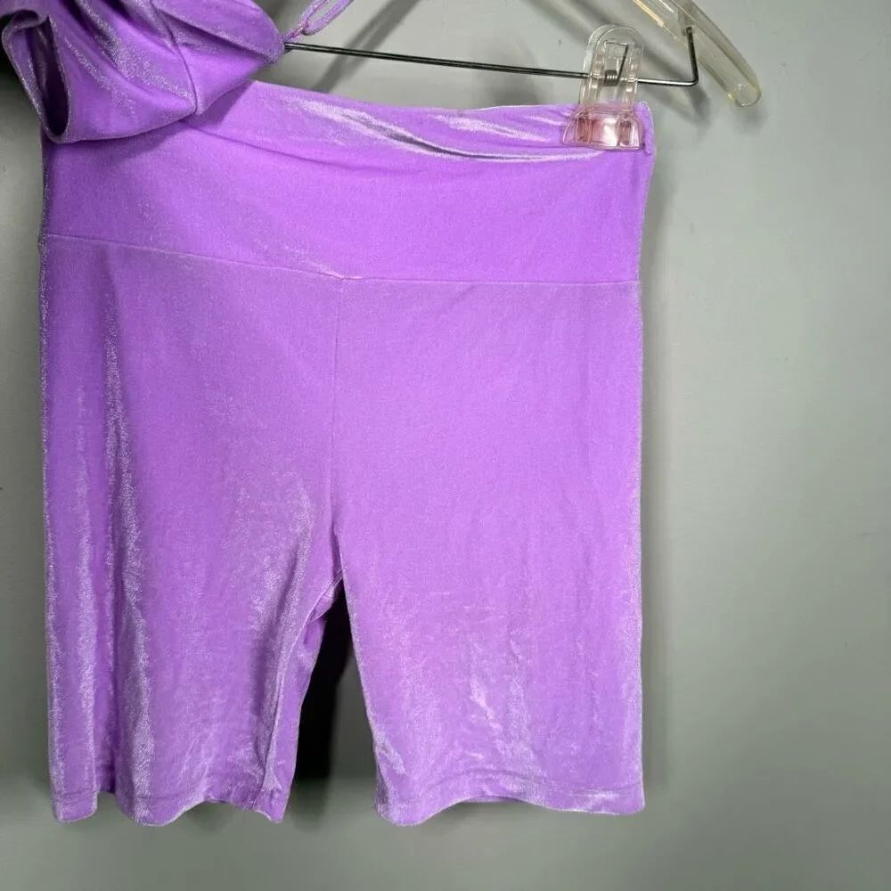 Atheleisure yoga Pilates active biker shorts & bra set lilac purple velvet XS - Picture 5 of 9